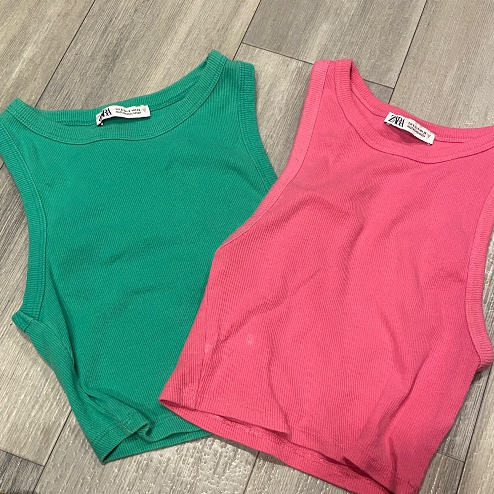 Zara Kids Vibrant Green and Pink Tank Tops